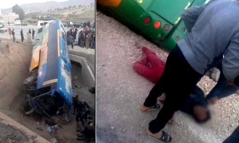 انقلاب حافلة لنقل المسافرين قادمة من وجدة الى الحسيمة (صور)