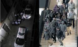 صورة مركبة لافراد الشرطة اثناء اعتقالهم الضحية واثناء مثولهم امام المحكمة